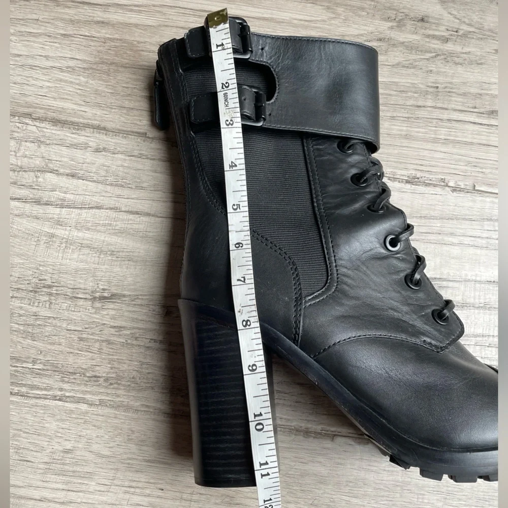 Tory Burch Black Broome Combat Boots Leather Lace Up With Ankle Strap SZ 10.5